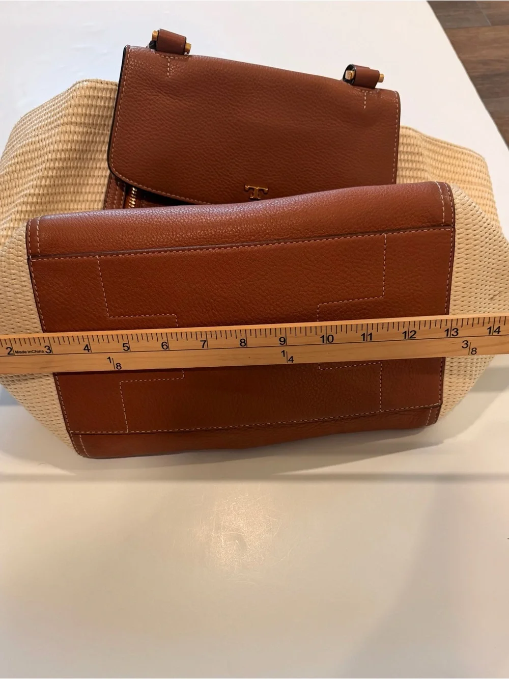 Tory Burch Half-Moon Straw & Leather Coastal Satchel Tote Bag - Tan/Cream